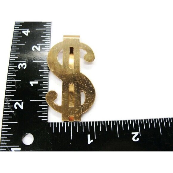 $ Dollar Sign Gold Tone Money Clip Stainless Wallet Card Cash ID Holder Vtg - Picture 5 of 6